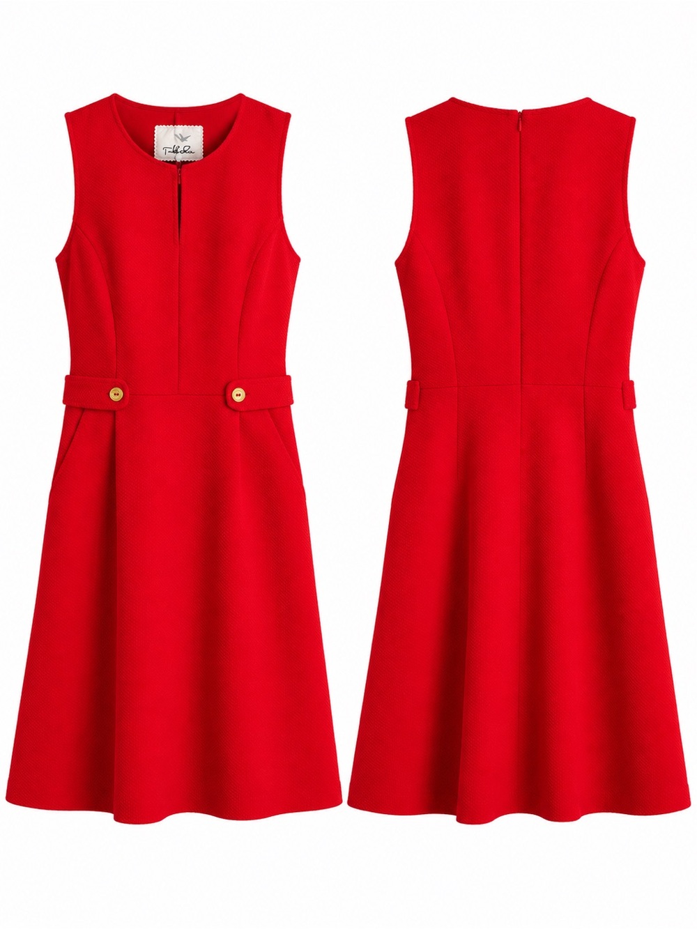Anthropologie Tabitha Red Orange Textured Knit Fit Flare Dress Gold Button Sz 6 - Picture 4 of 14